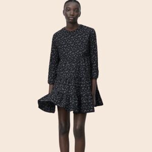 Zara "The Lisa" Black Floral Empire Waist Babydoll Mini Dress Size Extra Small